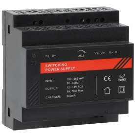 VIA Energy DR12060-02B – Блок безперебійного живлення на DIN-рейку (12-14V, 5A, 70W, 2 канали, UPS)