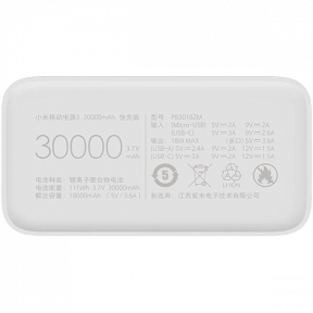 Повербанк Xiaomi Mi Power Bank 3 30000 mAh 24W Fast Charge PB3018ZM White (VXN4307CN) в Украине