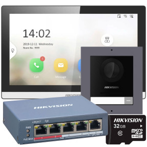 Hikvision DS-KH6350-TE1 + DS-KD8003-IME1(B)/Surface/Europe BV + DS-3E1105P-EI + HS-TF-P1/32G - Комплект домофонії зображення