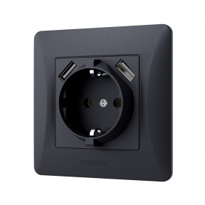 VIDEX BINERA - Розетка одинарная с подключением к USB+USB-C черный графит в Украине