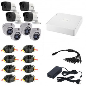Комплект TurboHD видеонаблюдения на 4 внутренние 3МП и 4 уличные камеры 2МП Hikvision KIT-8T4D4BMV1