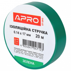 Iзоляцiйна стрiчка зелена APRO 0.14х17 мм 20 м купити