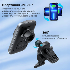 Автомобільний зарядний пристрій Choetech T206-F Black (15W, магнітне кріплення, USB-C, Qi-стандарт) в Україні