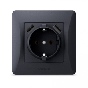 VIDEX BINERA - Розетка одинарная с подключением к USB+USB-C черный графит фото