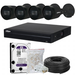 Dahua Technology 4 × IP Black 2MP Outdoor - Комплект IP відеоспостерження на 2 Мп