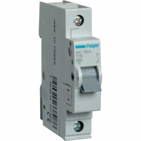 Автоматичний вимикач Hager In=16А «C» 6kA MC116A
