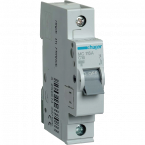 Автоматичний вимикач Hager In=16А «C» 6kA MC116A купити