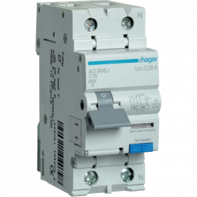 Диференційний автоматичний вимикач Hager 1+N С16/30mA 6кА, тип-A AD966J купити
