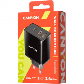 Canyon H-08 Черный - Сетевое 2.4A зарядное устройство мульти-USB высокой мощности фото