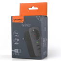 VIDEX ONCORD з/з 1п 2.4A 2USB+USB-C Black - Мережевий адаптер з заземленням