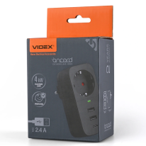 VIDEX ONCORD з/з 1п 2.4A 2USB+USB-C Black - Сетевой адаптер с заземлением