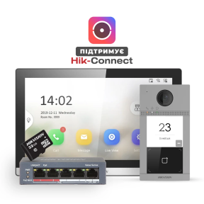 Hikvision DS-KH6350-TE1 + DS-KV8113-WME1(B)/Flush + DS-3E1105P-EI + HS-TF-P1/32G - Комплект домофонії купити