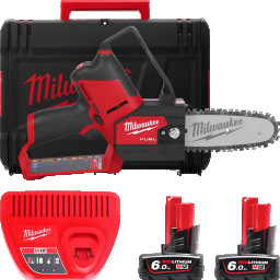Пила ланцюгова акумуляторна шина 15 см MILWAUKEE M12 FUEL FHS-602X (+ заряд.пристрій, 2 акум., HD кейс)