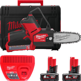Пила ланцюгова акумуляторна шина 15 см MILWAUKEE M12 FUEL FHS-602X (+ заряд.пристрій, 2 акум., HD кейс)
