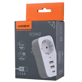 VIDEX ONCORD 1п 2.4A 2USB+USB-C - Сетевой адаптер Type-C с заземлением