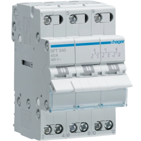 Hager SFT340 - Перемикач I-0-II з загальним виходом зверху, 3-пол., 40А/400В купити