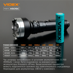 VIDEX VLF-A505C 5500Lm 5000K - Портативный светодиодный фонарик фото