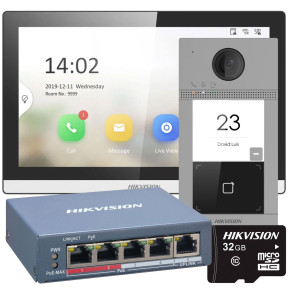 Hikvision DS-KH6350-TE1 + DS-KV8113-WME1(B)/Flush + DS-3E1105P-EI + HS-TF-P1/32G - Комплект домофонії зображення
