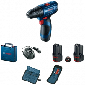 Bosch GSR 120-LI (06019G8002) Аккумуляторный шуруповерт + 2 акб 2.0 Ah + ЗУ + набор бит 11 шт. + набор сверл 12 шт. купить