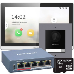 Hikvision DS-KH6350-TE1 + DS-KD8003-IME1(B)/Flush + DS-3E1105P-EI + HS-TF-P1/32G - Комплект домофонії зображення
