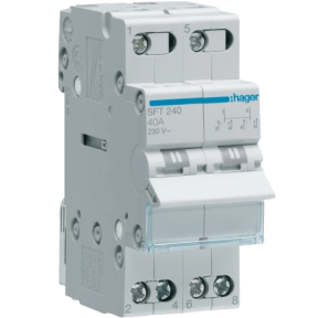 Hager SFT240 - Перемикач I-0-II з загальним виходом зверху, 2-пол., 40А/230В купити