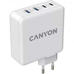 Сетевое зарядное устройство Canyon H-100 GaN 2xUSB-C, 2xUSB-A, PD3.0, QC3.0, 100W White (CND-CHA100W01) купить
