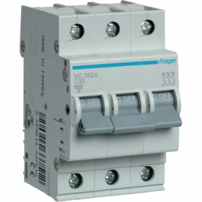 Автоматичний вимикач Hager In=32 А, 3п, С, 6 kA, 3м MC332A купити