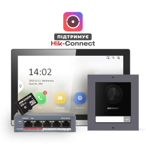 Hikvision DS-KH6350-TE1 + DS-KD8003-IME1(B)/Surface/Europe BV + DS-3E1105P-EI + HS-TF-P1/32G - Комплект домофонії купити