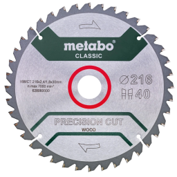 Пильний диск 216x30, Z40 WZ 5°neg. Metabo "precision cut wood - classic" (628060000)