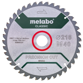 Пильный диск 216x30, Z40 WZ 5°neg. Metabo "precision cut wood - classic" (628060000)