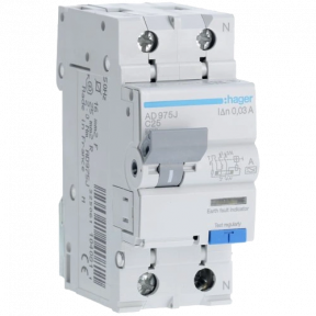 Диференційний автоматичний вимикач Hager 1+N С25/30mA 6кА, тип-A AD975J купити
