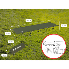 Ліжко складане Naturehike XJC05 NH20JJ001, Поліестер Oxford / алюміній, хакі купити