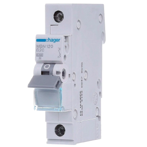 Hager MBN120 - Автоматичний вимикач 1P 6kA B-20A 1M купити