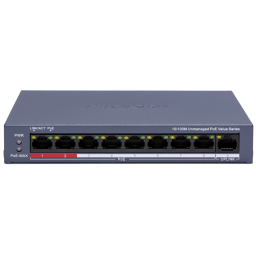 Hikvision DS-3E0109P-E/M(C) – Некерований PoE комутатор (8xPoE, 80W, 300m, 6kV)