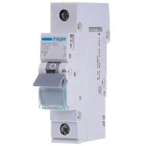 Hager MCN120 - Автоматичний вимикач 1P 6kA C-20A 1M купити