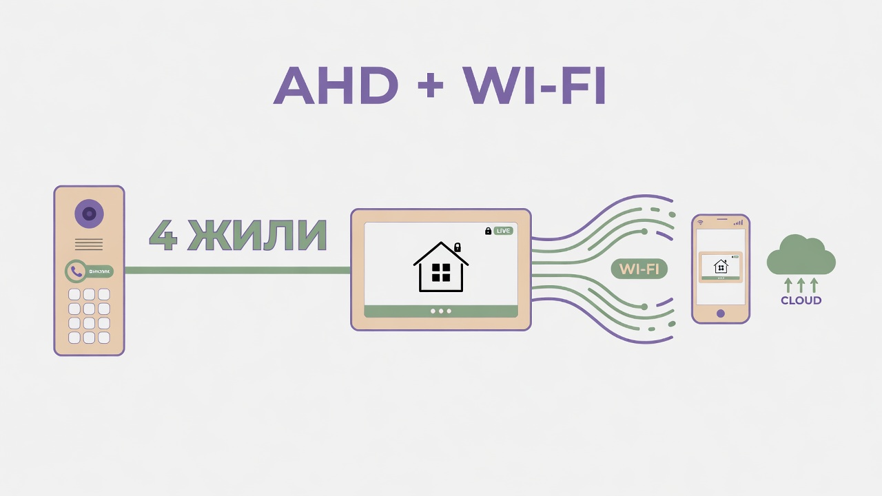 Схема гібридного відеодомофона AHD з Wi-Fi: підключення старого 4-жильного кабелю до сучасної панелі та бездротовий зв'язок зі смартфоном