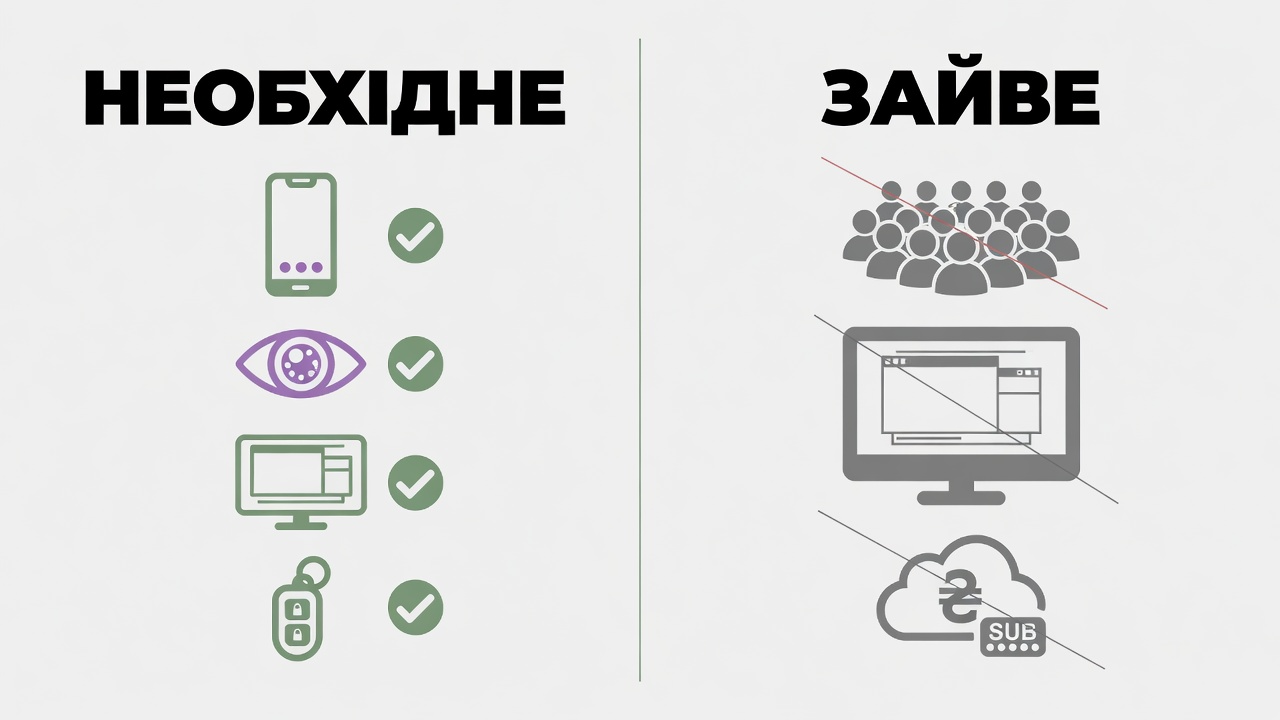 Інфографіка порівняння функцій відеодомофона: необхідні базові можливості проти зайвих маркетингових фішок, за які не варто переплачувати