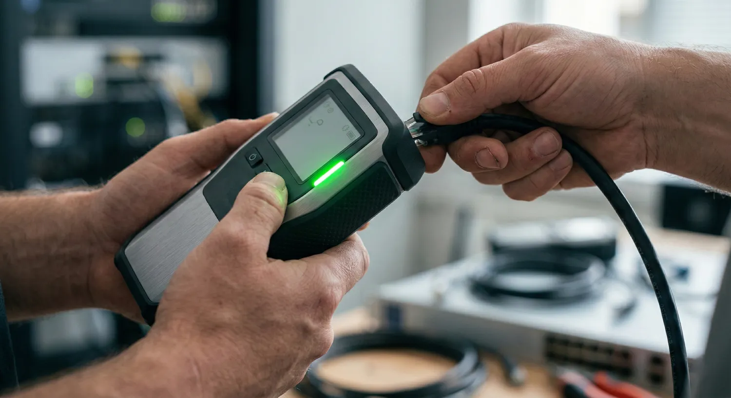 Измерение параметров PoE питания с помощью тестера перед монтажом для стабильной работы видеокамеры ночью