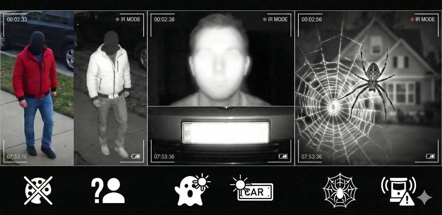 Колаж інтерфейсу системи відеоспостереження, що демонструє роботу нічного режиму (IR MODE) та функції виявлення об'єктів