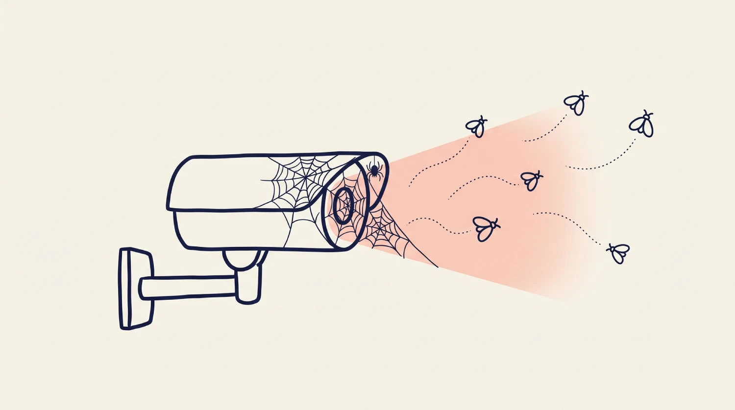 ИК-подсветка уличной камеры привлекает ночных насекомых, паутина на объективе перекрывает обзор
