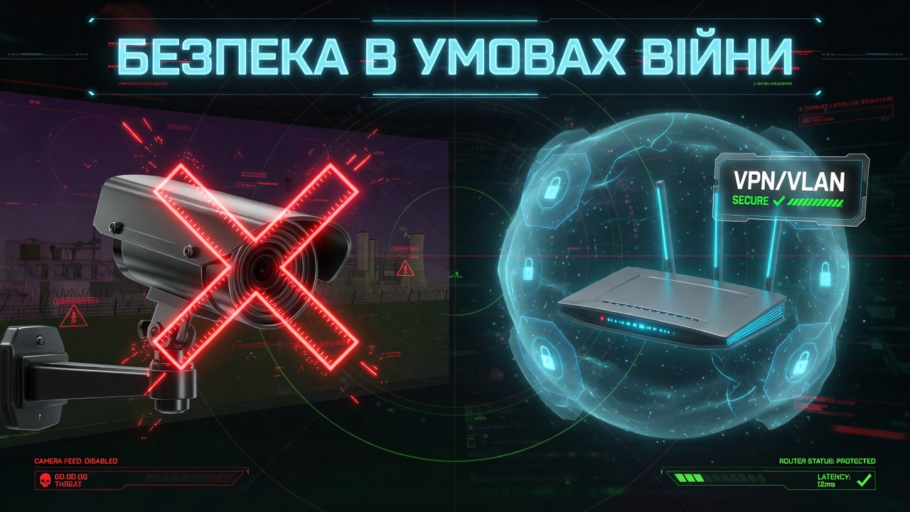 Визуализация правил безопасности видеонаблюдения во время военного положения в 2026 году: запрет фиксации объектов инфраструктуры и необходимость использования VPN/VLAN для защиты сети от внешнего вмешательства.