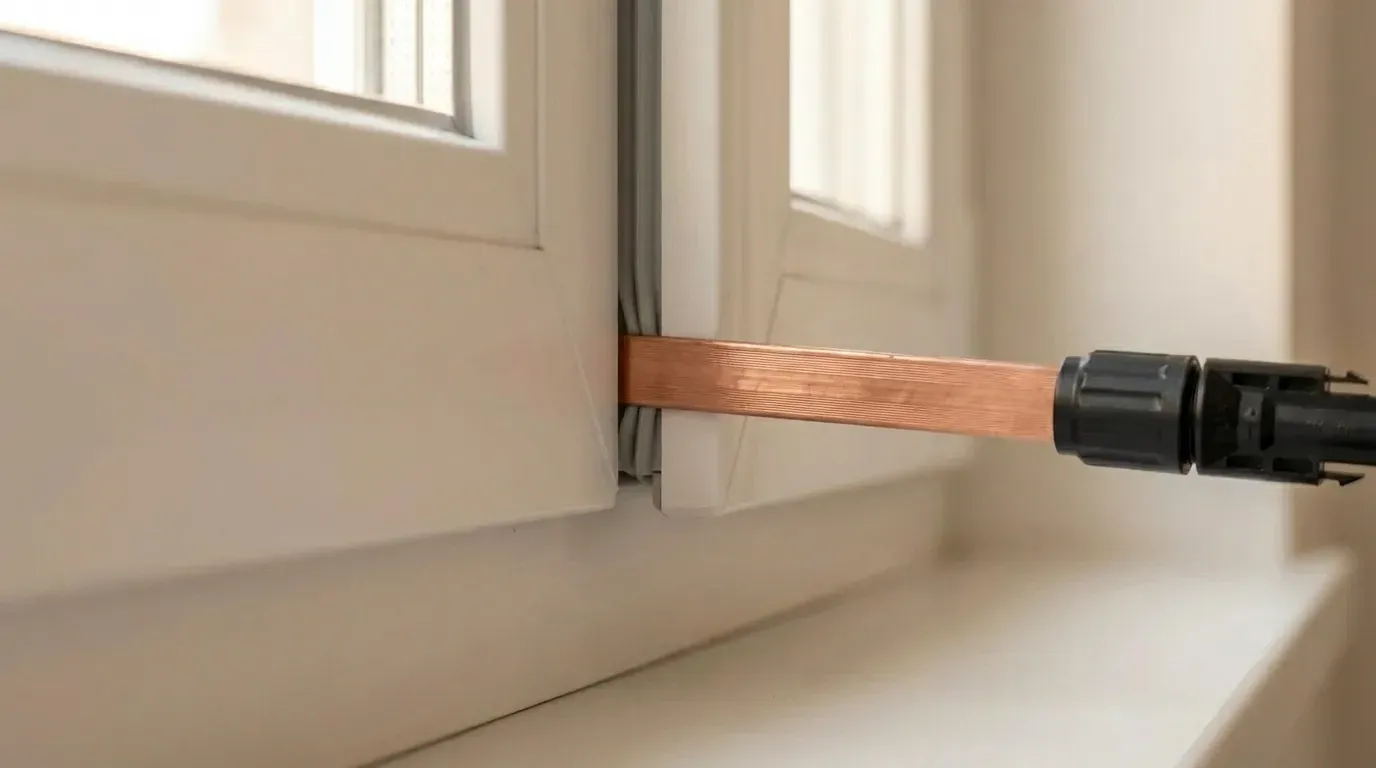 Використання плоского мідного перехідника MC4 для виведення кабелю від сонячних панелей через вікно без свердління рами