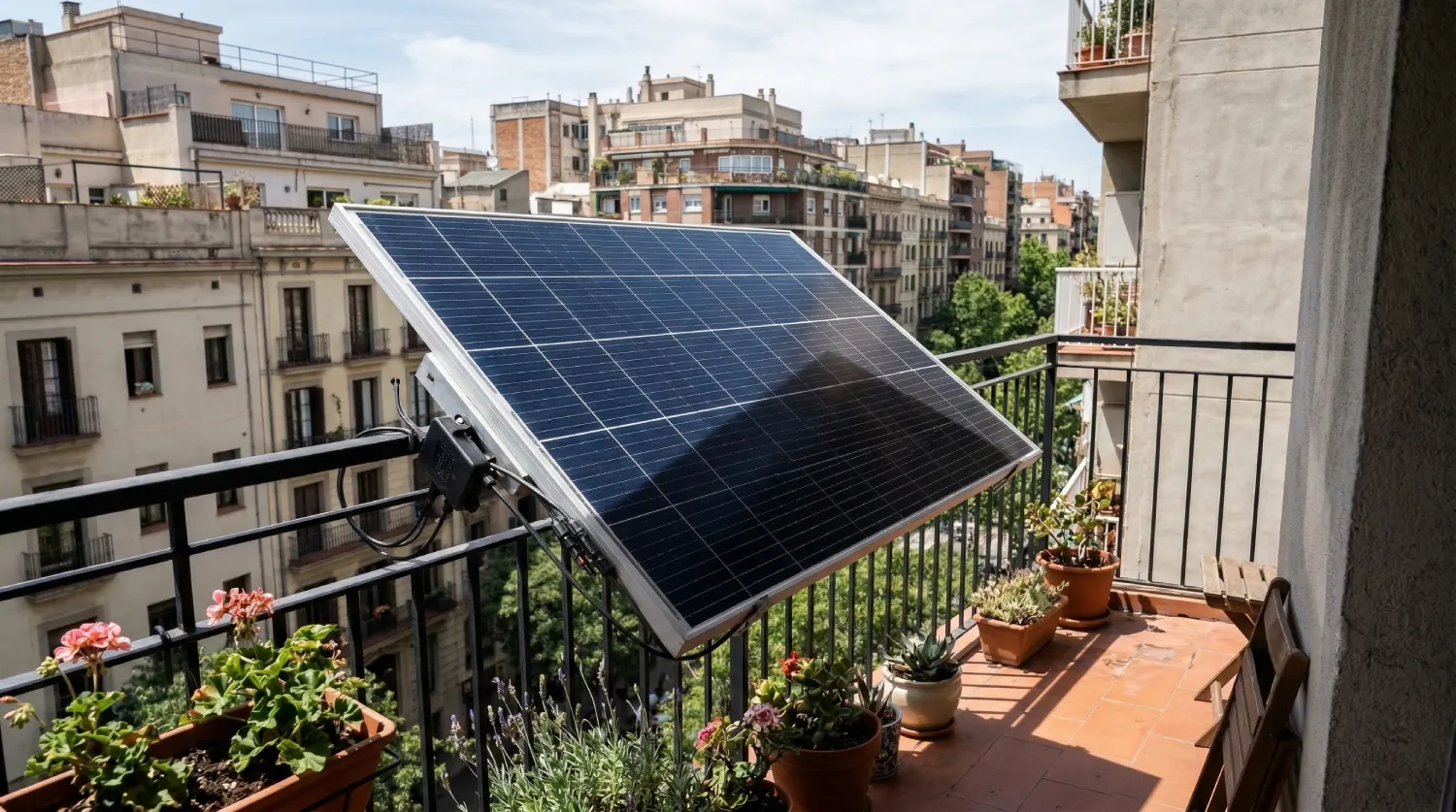 Сонячна панель на балконі, встановлена під кутом, та ризик значного падіння потужності через тінь від перил або сусідніх конструкцій